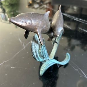 Bronzed Metal Dolphin Scupture